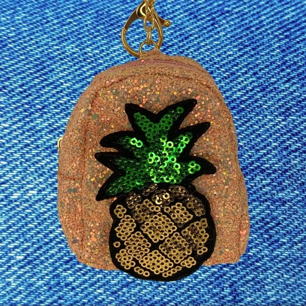 Handmade Glitter pineapple coin bag charm‎ keychain in pink